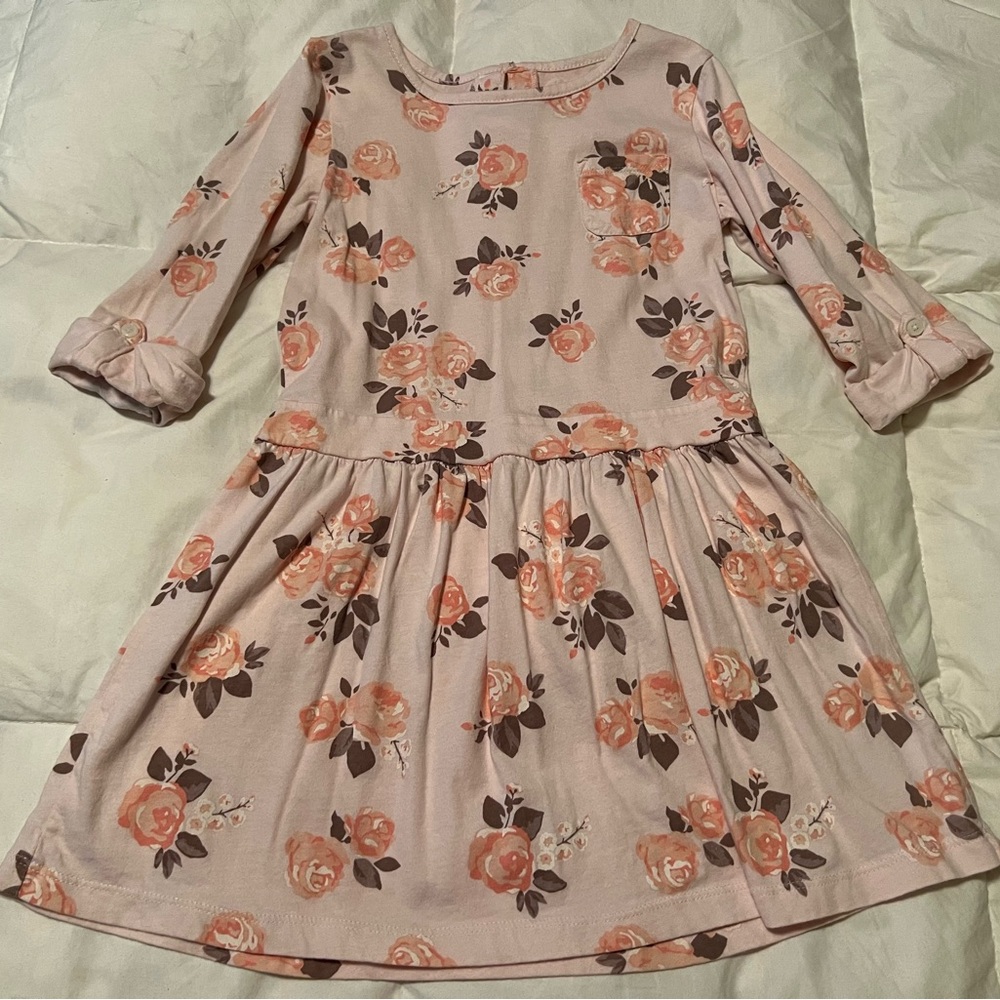 Carters pink dress with flowers on it.